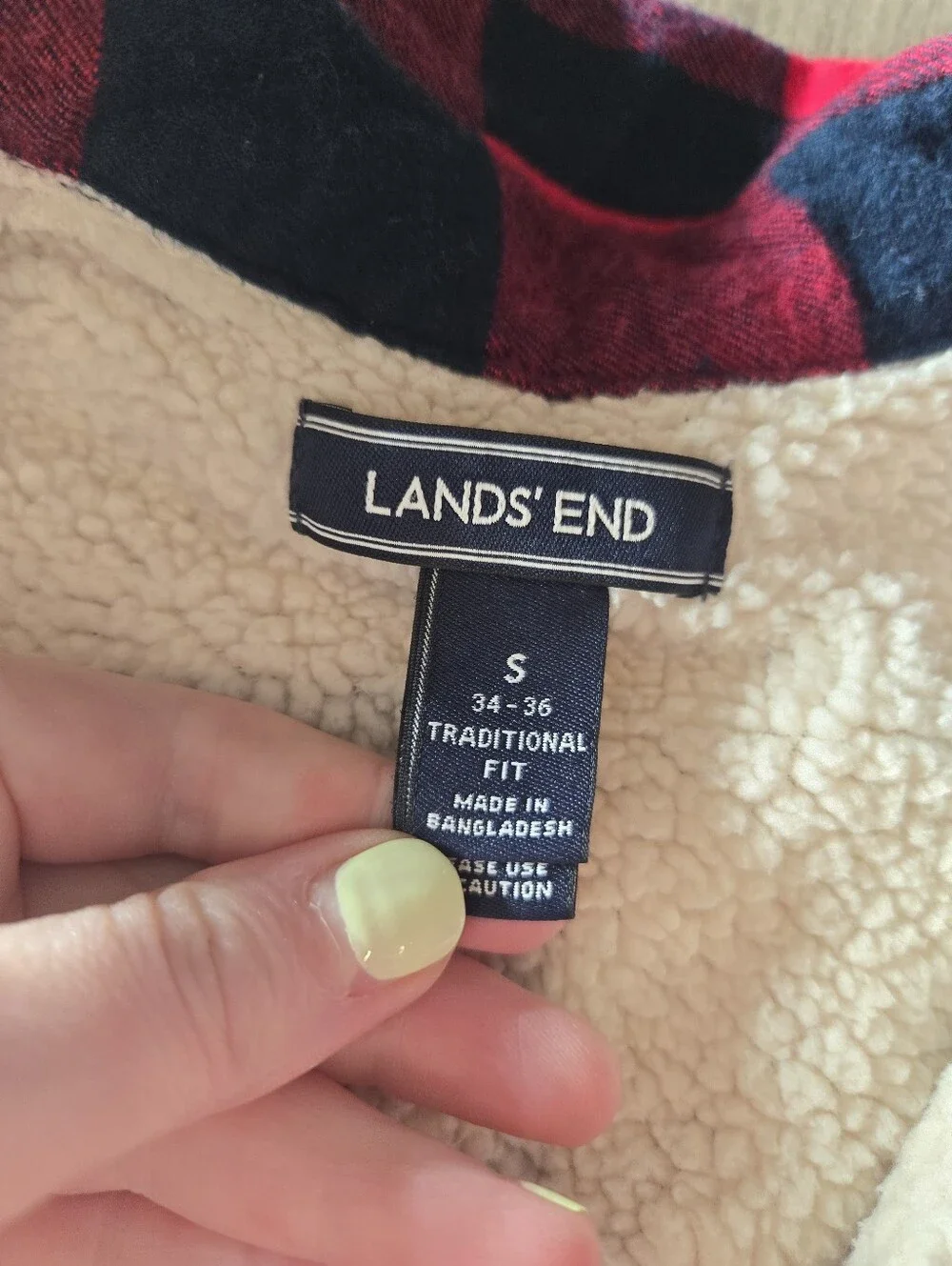 Lands’ End Red & Navy Buffalo Plaid Sherpa-Lined Shacket Men's Size Small